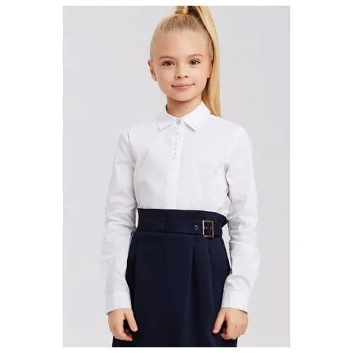 Блузка из хлопка с декорированной планкой и воротником, Silver Spoon School, SSFSG-029-23002-200, Размер 128, Цвет Белый