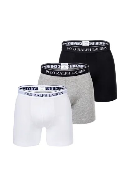 Мужские боксеры, 3 шт. в упаковке - BOXER BRIEF - 3 PACK, хлопок стрейч, пояс с логотипом RALPH LAUREN, цвет Schwarz Grau