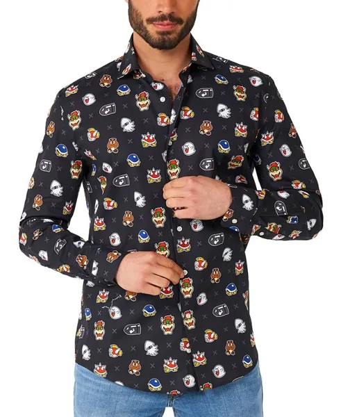 Мужская рубашка с длинными рукавами с рисунком Super Mario Bad Guys OppoSuits, черный