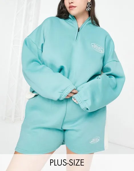 Синий укороченный свитшот на молнии Daisy Street Active Plus