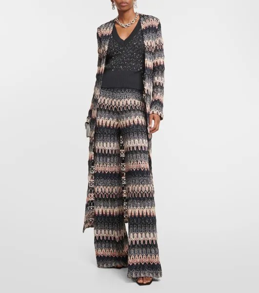 Жилет-Свитер металлизированной вязки косой вязки Missoni, черный