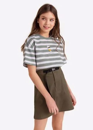 Хаки юбка с контрастным поясом для девочки Gloria Jeans