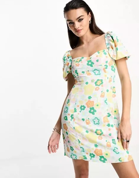 Гламурное мини-платье с весенним цветочным принтом Glamorous