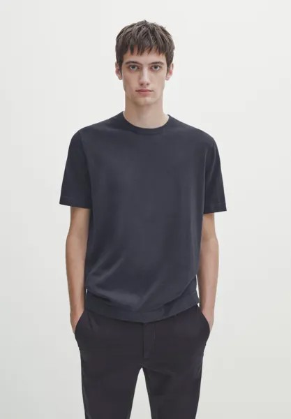 Базовая футболка Ribbed Short Sleeve Massimo Dutti, цвет blue black denim