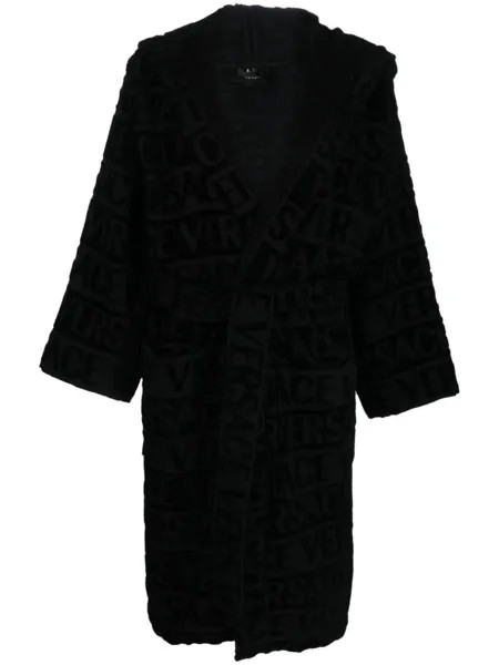 Versace халат с капюшоном и логотипом, черный
