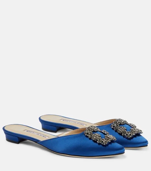 Атласные мюли hangisimu flat с декором Manolo Blahnik, синий