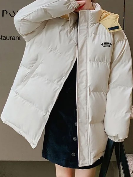Milanoo Puffer Coats For Women Eric White Wind Proof Long Sleeves Polyester Thicken Outerwear