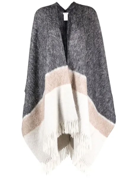 Brunello Cucinelli colourblock fringed cape, синий