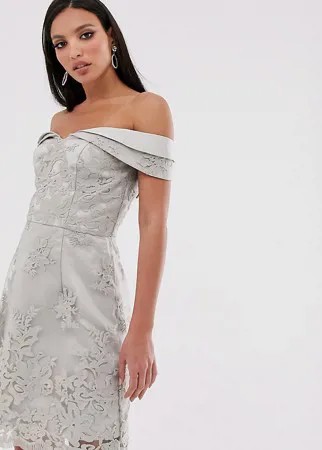 Серое жаккардовое платье мини с открытыми плечами Chi Chi London Tall-Серый