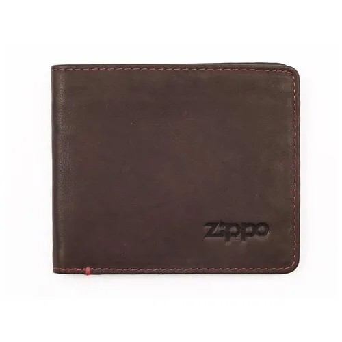 Портмоне Zippo, коричневое, натуральная кожа, 11x1,2x10 см,