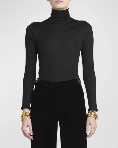 Топ из тонкого кашемира и шелка с высоким воротником и длинными рукавами TOM FORD, цвет Black