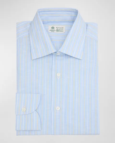 Мужская классическая рубашка из льна и хлопка в полоску Borrelli, цвет 1 Blue White Yellow