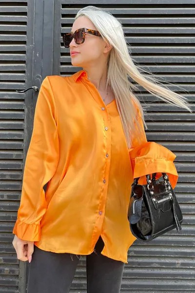 Оранжевая базовая женская атласная рубашка MG1326 MADMEXT