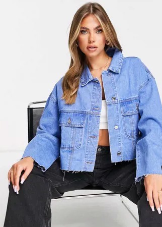 Синяя джинсовая куртка со складками на спине в стиле 90-х Missguided-Голубой