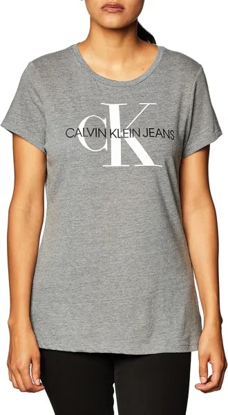 Женская укороченная футболка с логотипом с короткими рукавами Calvin Klein, цвет Medium Heather Grey/White