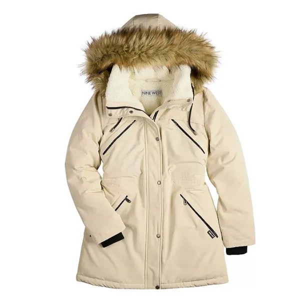 Куртка парка Nine West Hooded Sherpa & Quilted, бежевый