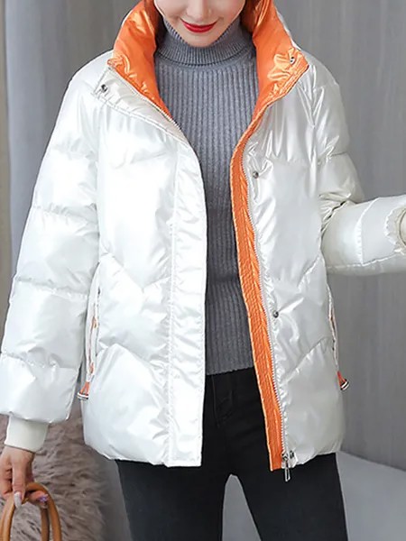 Milanoo Puffer Coats For Women Deep Blue Removable Zipper Stand Collar Zipper Long Sleeves Casual Wi