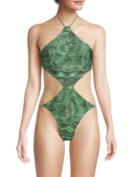 Сплошной купальник Camari с воротником халтер Cult Gaia, зеленый