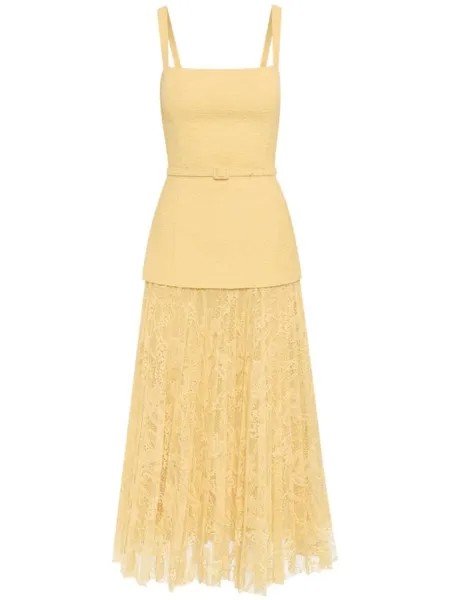 Твидовое платье миди с кружевом Orchid Oscar de la Renta, желтый