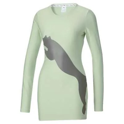 Зеленое повседневное женское платье-футболка с длинным рукавом Puma Lqs X с принтом 53639201