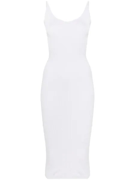 Mugler ребристое платье-миди, белый