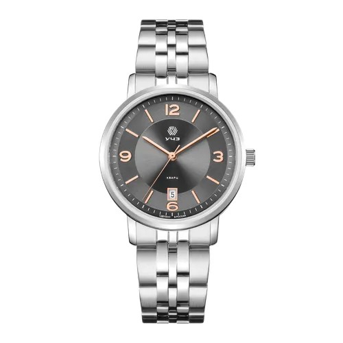 Наручные часы УЧЗ 3081B-7, черный, серебряный