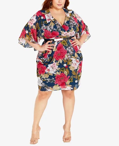 Модное платье макси Frida с запахом больших размеров City Chic, цвет Navy Wild Rose