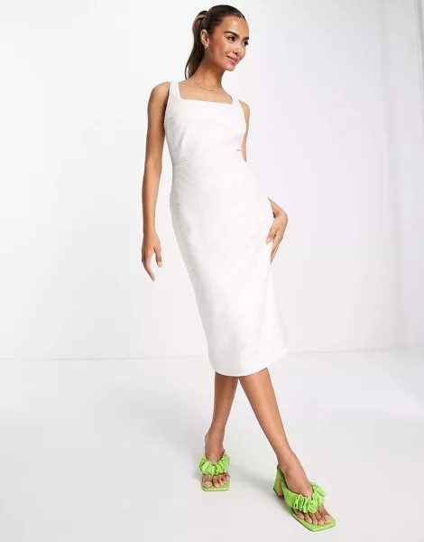 Эксклюзивное белое зимнее платье миди с квадратным вырезом и пайетками In The Style