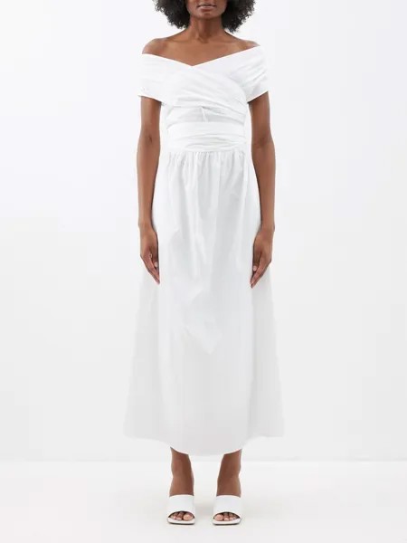 Платье из хлопкового поплина corfu с вырезом bardot Altuzarra, белый