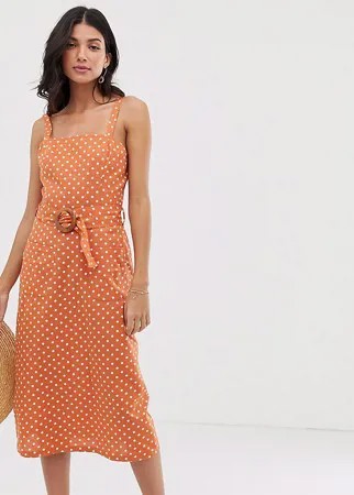 Льняной сарафан миди в горошек с квадратным вырезом ASOS DESIGN Tall-Мульти