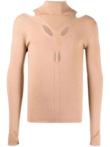 Dion Lee джемпер с воротником-стойкой и вырезами, коричневый