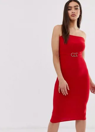 Платье-бандо миди с золотистой отделкой на поясе Club L-Красный