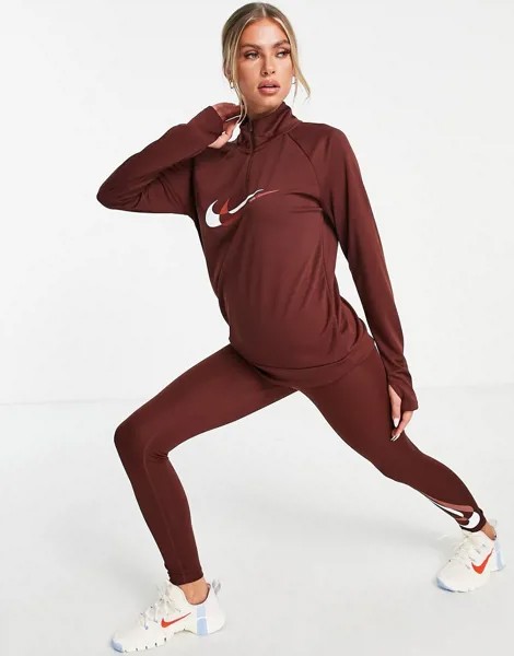 Топ бронзового цвета с логотипом-галочкой и короткой молнией Nike Running Dri-FIT-Красный