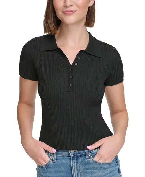 Женская рубашка-поло на четверть пуговицы в рубчик Calvin Klein Jeans, черный
