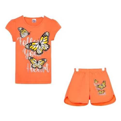 Комплект для девочки (футболка/шорты), цвет коралловый, рост 104