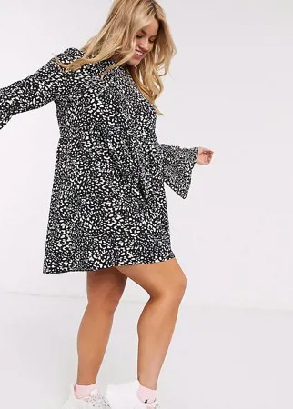Свободное платье мини с леопардовым принтом и рукавами клеш ASOS DESIGN Curve-Мульти