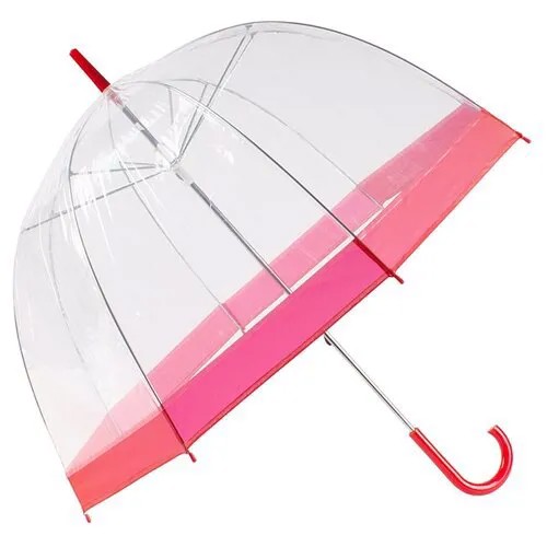 Зонт прозрачный купол красный Эврика, зонт трость женский, мужской, 8 спиц, диаметр купола 82 см