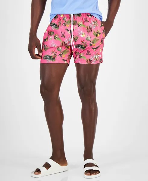 Мужские плавки-шорты с тропическим принтом «Пиранья» и завязкой, 5 дюймов Hugo Boss