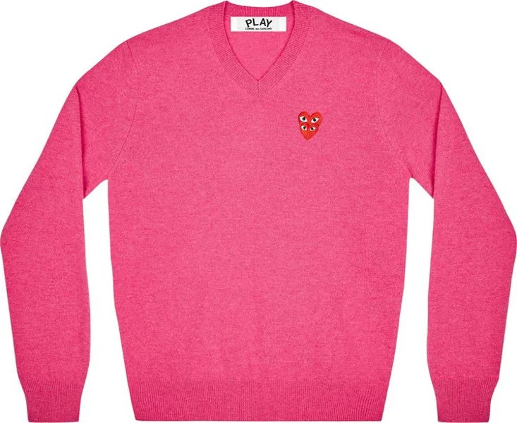 Свитер Comme des Garçons PLAY Double Heart Logo V-Neck Sweater 'Pink', розовый