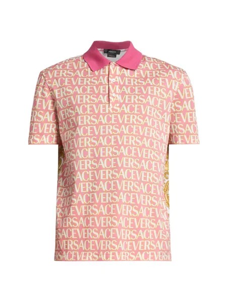 Рубашка поло из хлопка с логотипом Versace, розовый