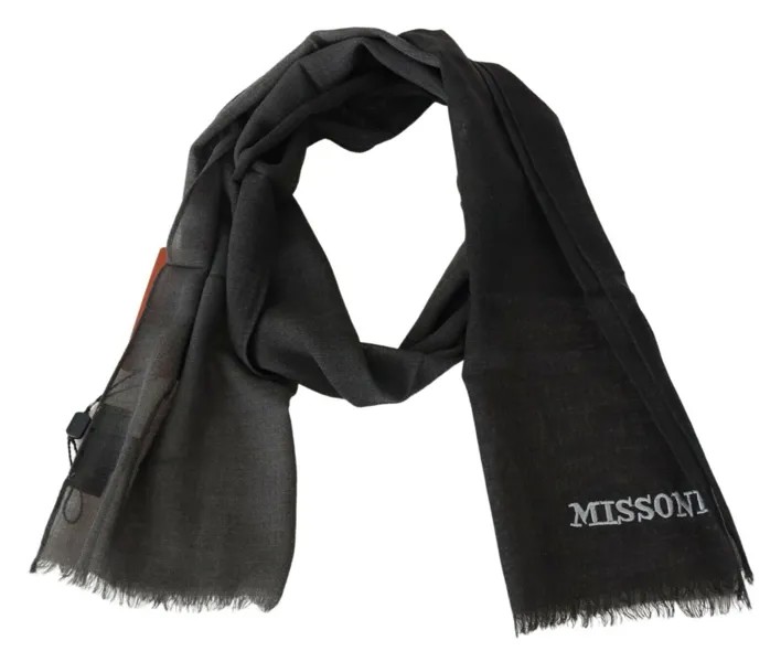Шарф MISSONI, черный шерстяной шарф унисекс, шаль с бахромой и логотипом 160см x 30см $340