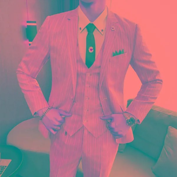 Высококачественный мужской полосатый костюм, модный розовый, желтый, абрикосовый мужской свадебный костюм, Мужские Сценические повседневн...