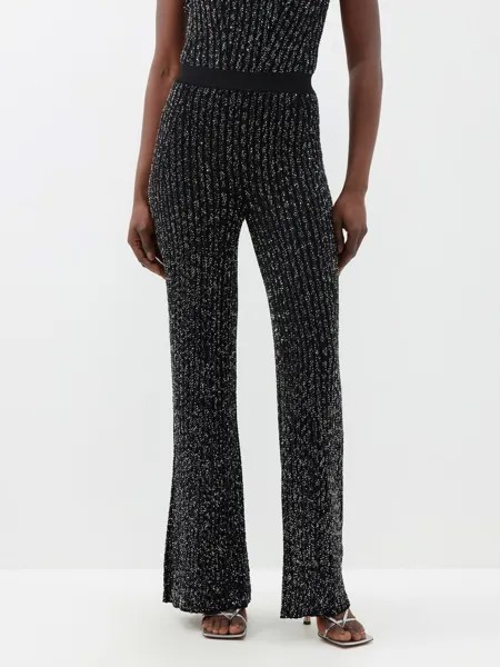 Брюки расклешенной вязки в рубчик с пайетками Missoni, черный
