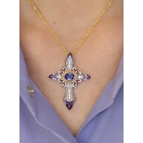 Подвеска VALTERA, серебро, 925 проба, фианит, аметист синтетический