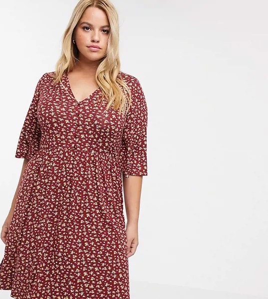 Свободное платье мини с цветочным принтом и пуговицами ASOS DESIGN Curve-Красный