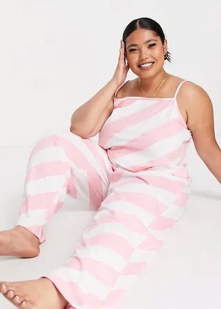 Пижамный комплект из майки и брюк в карамельную полоску Wednesday's Girl Curve-Розовый цвет