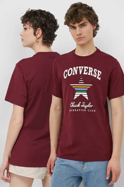 Хлопковая футболка Converse, гранатовый