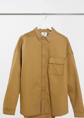 Бежевая oversized-рубашка в стиле милитари из саржи с заниженной линией плеч от комплекта COLLUSION-Neutral