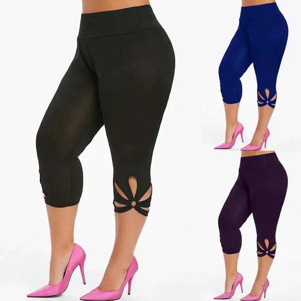 Мода женщинплюс размер твердых полых эластичных Waist случайные брюки leggings