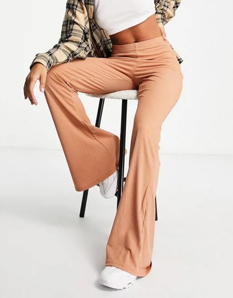 Светло-коричневые трикотажные брюки клеш Missguided-Коричневый цвет